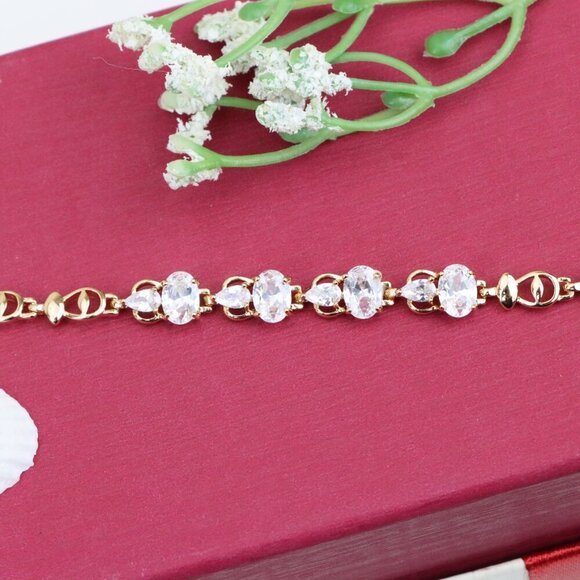 "Elegant Rose Gold Plated Bracelet with Oval and Teardrop Stones, XPBL0908 - Picture 12 of 12